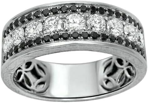 Purvika Jewels 3.00 Ct Round Lab Created White & Black Diamond Half Eternity Wedding Band Rinh