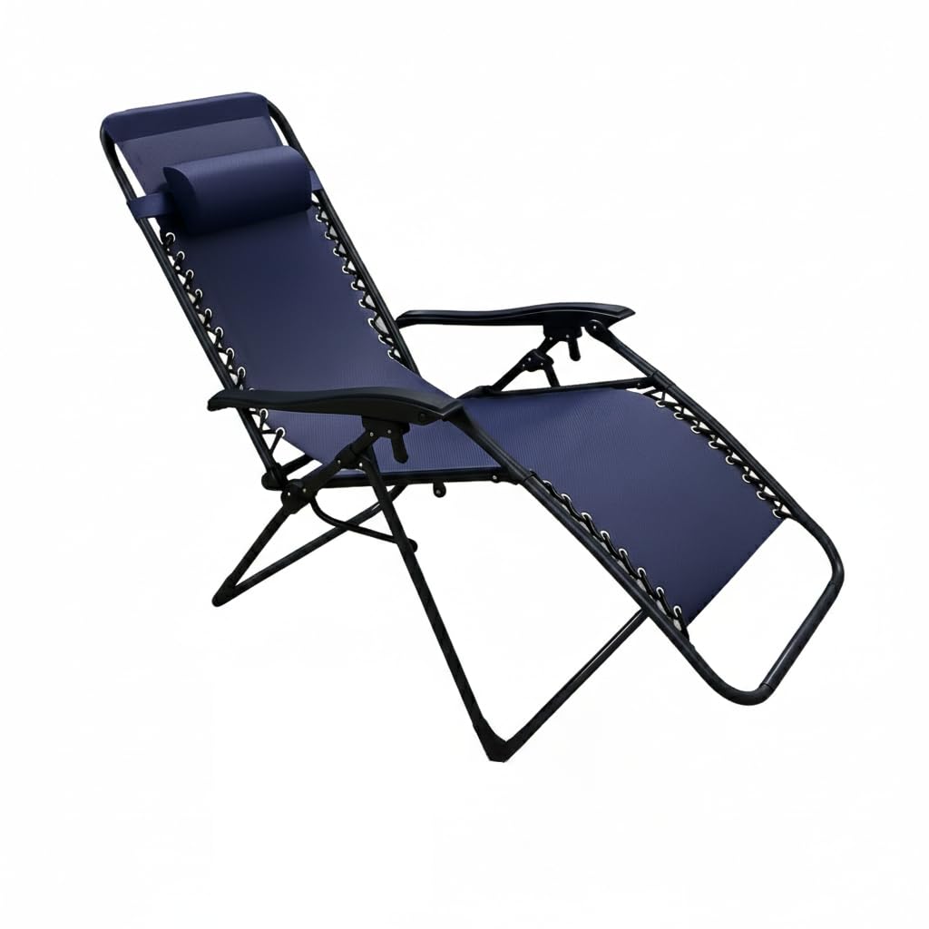Tumbona Plegable para Exterior | con Cojín y Reposapiés Acolchados | Silla Reclinable Ergonómica y Resistente | Estructura de Acero | Ideal para Jardín, Terraza, Playa (Azul Oscuro)