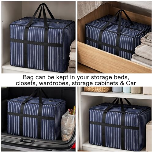 Image of Match Made 1PK Extra Large Heavy Duty Canvas Storage Organizer Bag with Zip | Multipurpose Jhola Thaila with Strong Handles & Base for Home Storage, Travel, Laundry & Wardrobe - Black