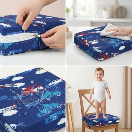 Image of Toddler Booster Seat for Kitchen Chair & Dining Table - Blue | Firm Support Kids Booster Seat for Dining Table with Non-Slip Bottom and Adjustable Straps, Portable Washable Booster Cushion