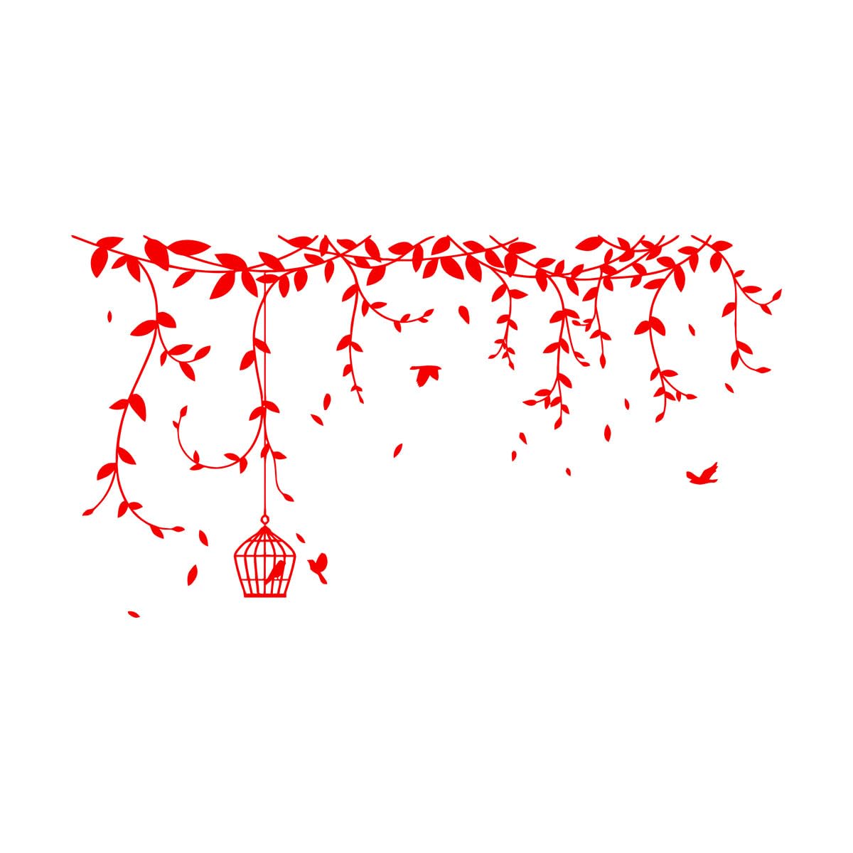 Vinyl Wall Stickers Bird's Cage Branches Natural Style 32x59cm Removable Without Leaving Glue Small red