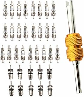 Air Conditioning Valve Core A/C R12 R134a Refrigeration Schrader Valve Cores for Car Home AC with Double Head Dual Valve Remover Tool