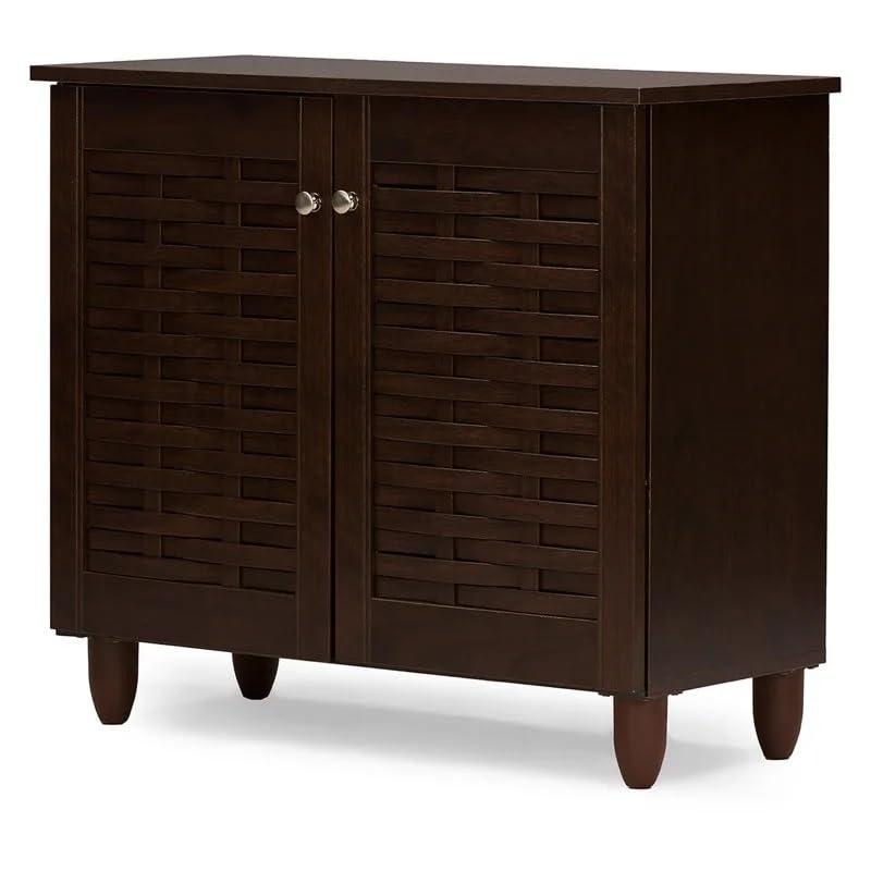 Zapatero de madera marrón oscuro con 2 puertas, organizador de almacenamiento para zapatos Zapatero de madera marrón oscuro con 2 puertas, organizador de almacenamiento para zapatos