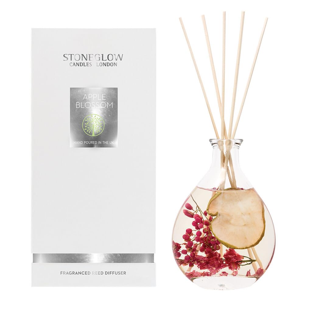Stoneglow Apple Blossom Nature's Gift Apple & Pear Blossom Scented Reed Diffuser 180Ml, Lasts 14 Weeks, 12 Rattan Reed Diffuser Sticks, Refillable, Premium Air Freshener For Home, Rose & Citrus Notes