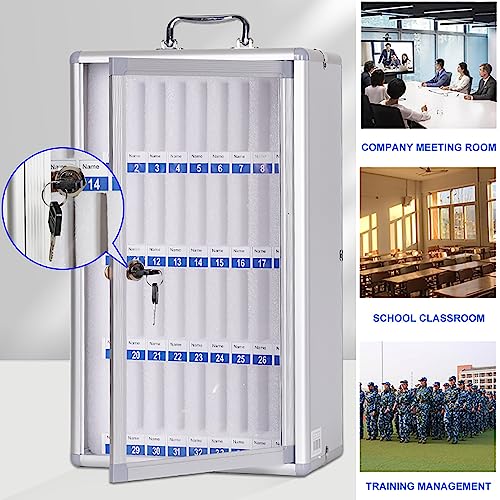 Contenitore in lega di alluminio trasparente con 12 scomparti, sicuro per aula e ufficio, con maniglia e serratura, soluzione portatile e di archiviazione per elettronica