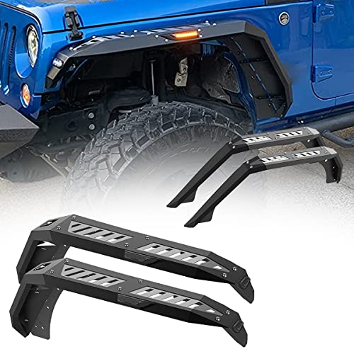 Fender Flares with LED DRL & LED Sequential Turn Lights Compatible with 2007-2018 Wrangler JK Unlimited Rubicon Sahara 4WD 2WD, HAWKLEY Steel Offroad Fender Flares for Jeep Wrangler JKU 07-18