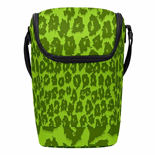 Lonchera grande porta comida con correa ajustable y estampado leopardo verde 2