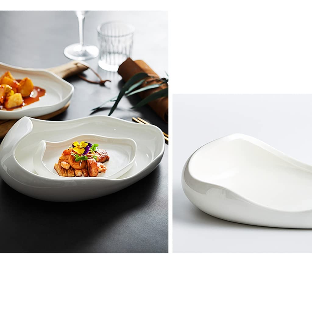 HIHELO ​Zestawy kuchennych talerzy obiadowych taca serwisowa taca serwisowa biała ceramiczna ładowanie naczynia kreatywne zimne naczynia talerz hotel restauracja zastawa stołowa zestaw ceramicznych płaskich talerzy (kolor: A, rozmiar: M)