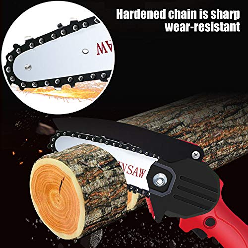 YMWD Mini Chainsaw 4-Inch Handheld Cordless Electric Portable Chain Saw with 3 Chain and Splash Board 0.7kg Lightweight Pruning Shears Chainsaw for Courtyard Tree Branch Wood Cutting,Blue