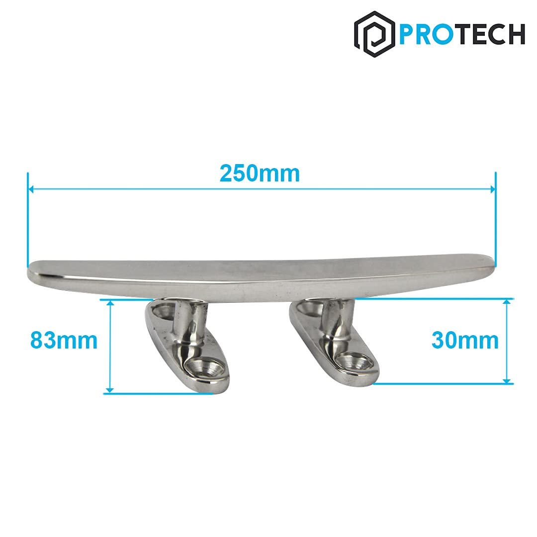 PROTECH 2 Stück Bootsklampe flach 4 löcher 250mm aus rostfreier Edelstahl A4 Festmacher V4A Klampen für Boot AISI 316 Belegklampen