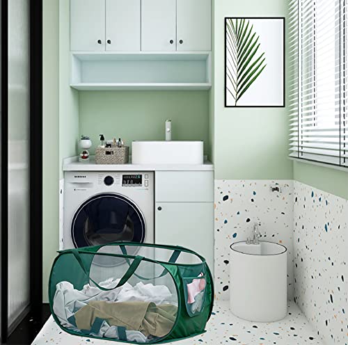 Larpur Mesh Laundry Hamper Pop Up Laundry Basket, Collapsible Clothes Hamper With Strong Handles & Side Pocket, Horizontal Storage Bin For Home, Dormitories, Apartments, Travel, Green #TOP4