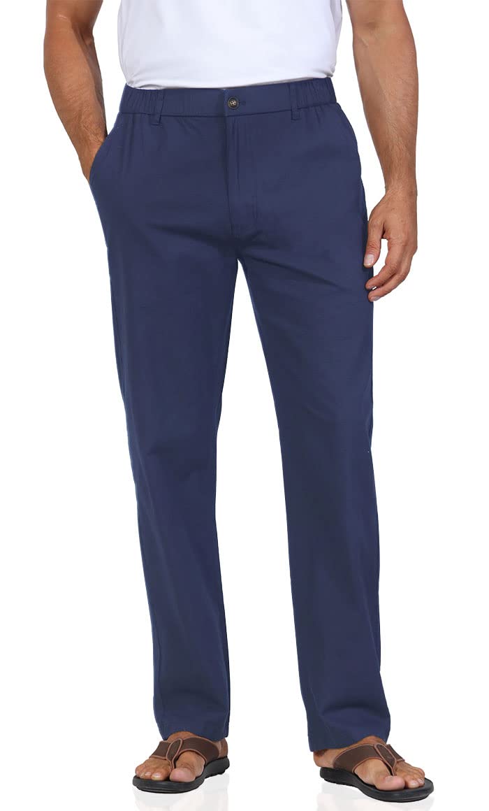 Soojun Men's Casual Linen Blend Relaxed Fit Straight Legs Elastic Waist Pants