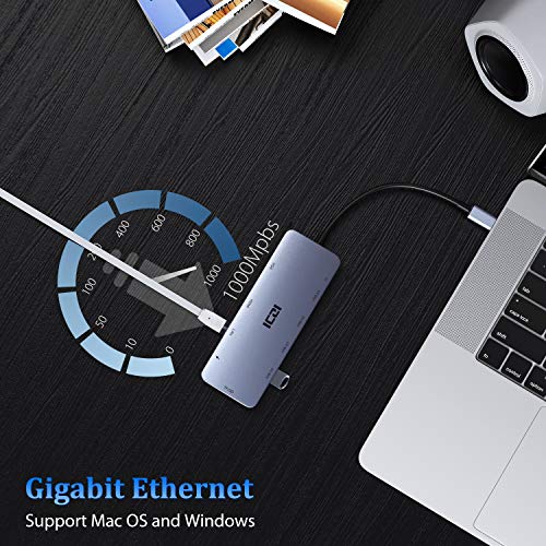 ICZI Hub USB C 11 in 1 Adattatore HDMI 4K VGA PD 100W Ethernet 1000Mbps SD/TF Audio/Mic 4 USB 3.0/2.0 per MacBook PRO/Air iMac Surface Go/Pro7/Pro X Chromebook XPS Samsung Huawei e Altri Dispositivi