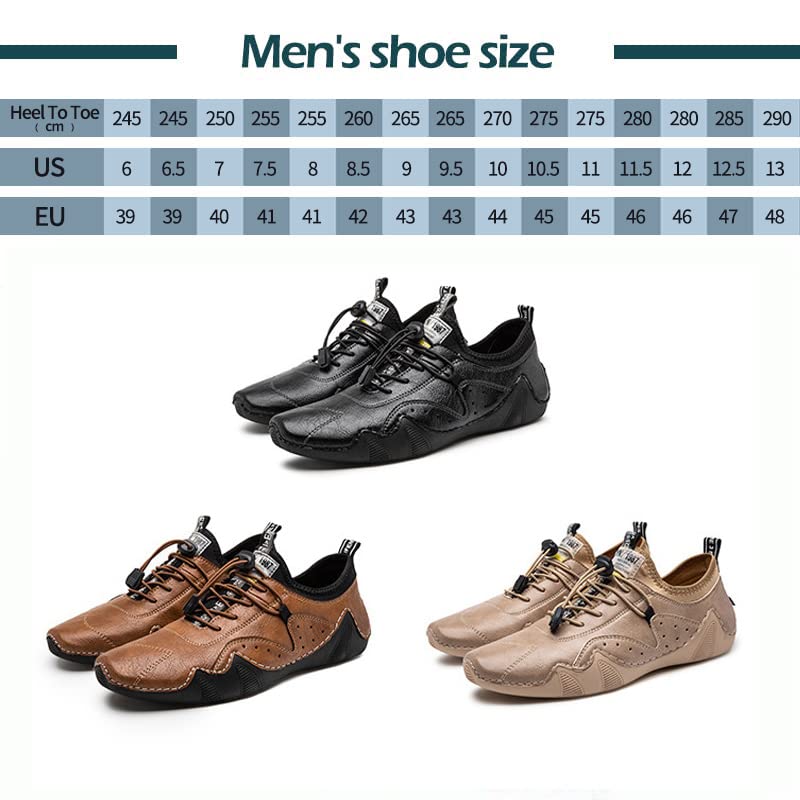 DESESE Mens lace up Hand Stitching Leather Soft Casual Driving Shoes,Breathable Comfortable Sneakers Outdoor Loafers Boat Shoes2