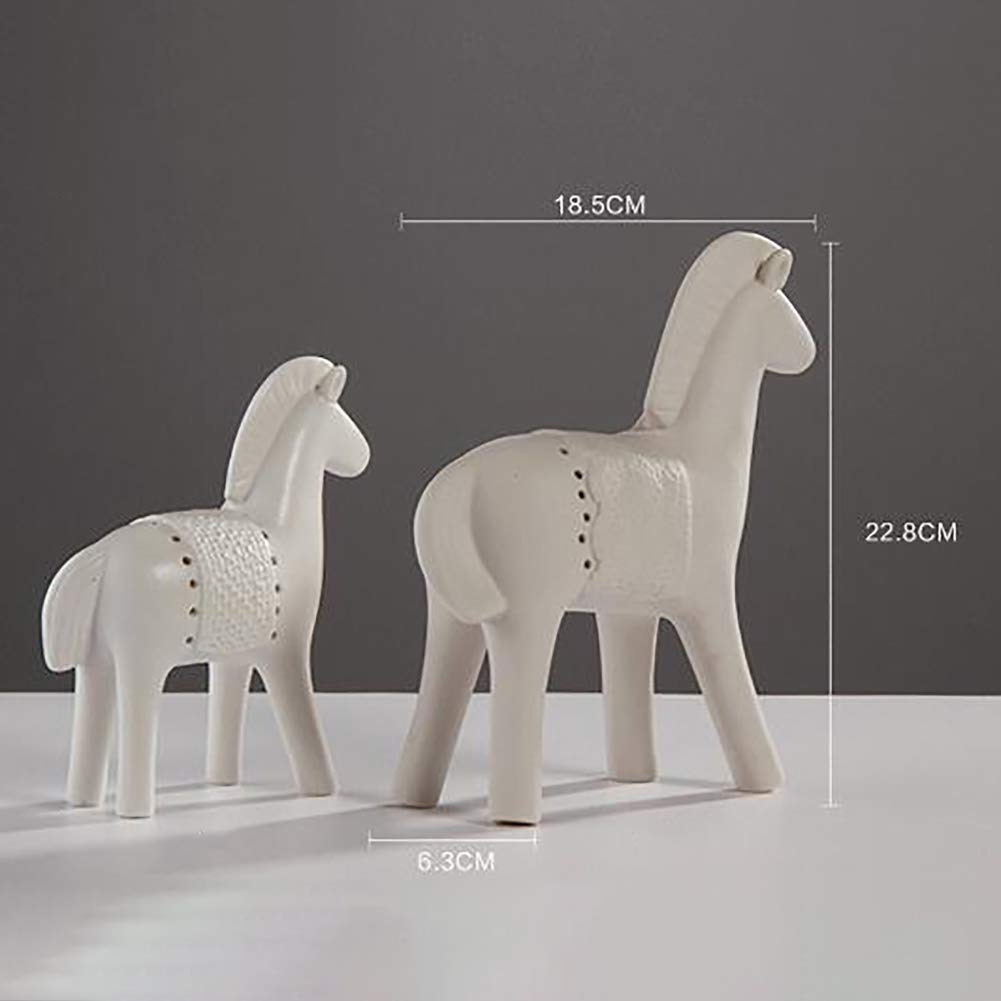 Rzeźba konia, ceramiczne posągi zwierząt, śliczne rękodzieło dekoracyjna figurka do dekoracji biura domowego, dla miłośników zwierząt, biały 2-częściowy zestaw prezent