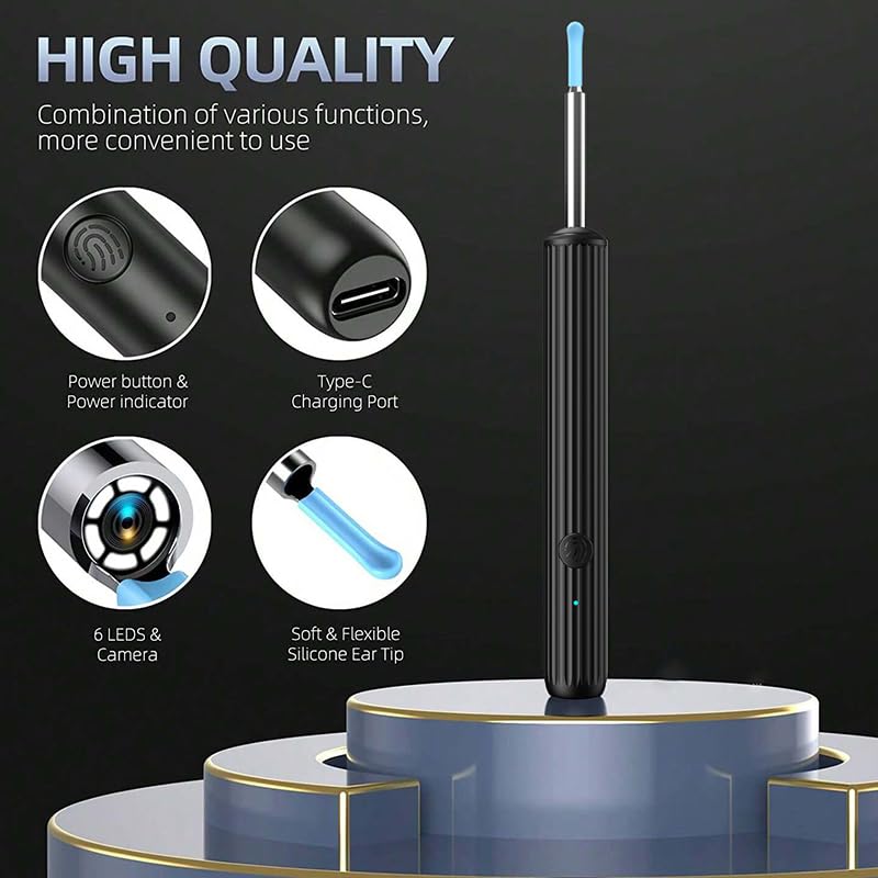 Ear Wax Removal,Earwax Remover Tool with Camera,Ear Cleaner with 6 LED Lights Otoscope for iOS & Android,Earwax Removal Kit with 7 Pcs Ear Pick(Including 5 Ear Spoon)