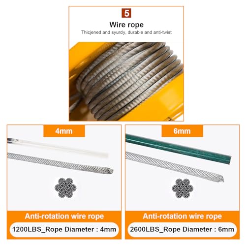 Aocay Verricello Manuale Piccolo, Argano Manuale A Fune Con Freno Automatico E 5-30M Cavo, 1200Lbs/2600Lbs Argano A Cricchetto Manuale Per Barca E Rimorchi(1200 Lbs,10M) - 5