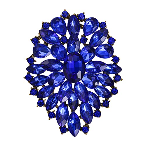 Image of BriLove Women's Stunning Oval Crystal Rhinestone Marquise Cluster Brooch Pin for Wedding Party Prom