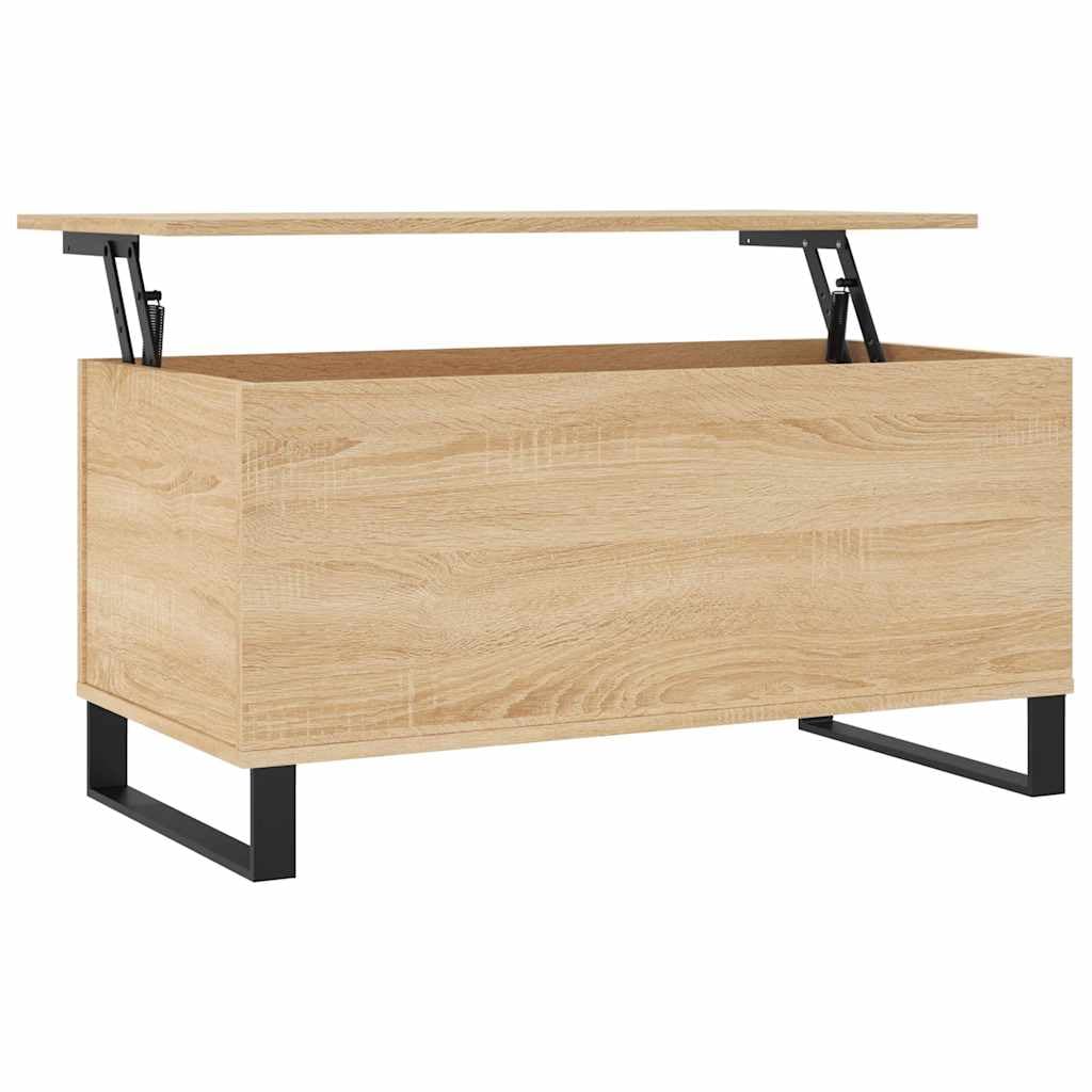 Hothingwell Inżynieryjny drewniany stolik kawowy 90x44,5x45 cm | Podnoszona góra, ukryte przechowywanie, metalowe nóżki, łatwe do czyszczenia