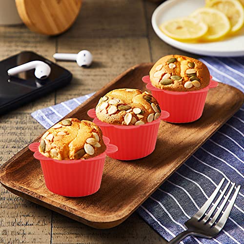 12 Pcs Silicone Cupcake Baking Cups Reusable & Non-Stick Muffin Cupcake Liners Holders Set For Halloween Christmas Party Bakery Molds Supplies 3.15 Inch (Red) (Red) #TOP5
