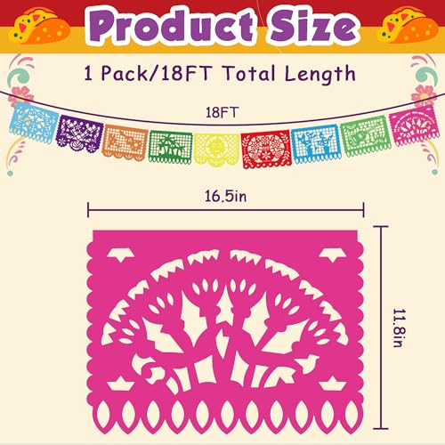 Image of OHOME Cinco De Mayo Decorations - Papel Picado Banner Streams | Mexican Theme Birthday Backdrop Flag Para Fiesta Party Decorations for Taco Accessories Decor Party Favors Supplies