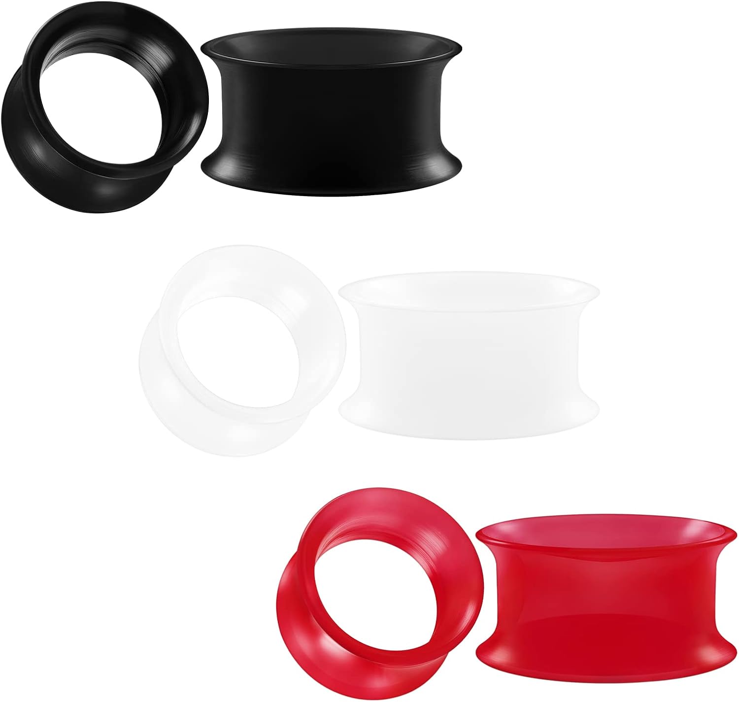 3 Pairs Black White Red Silicone Thin Double Flared Saddle Piercing Jewelry Stretcher Ear Plugs Earring Lobe flesh Tunnel