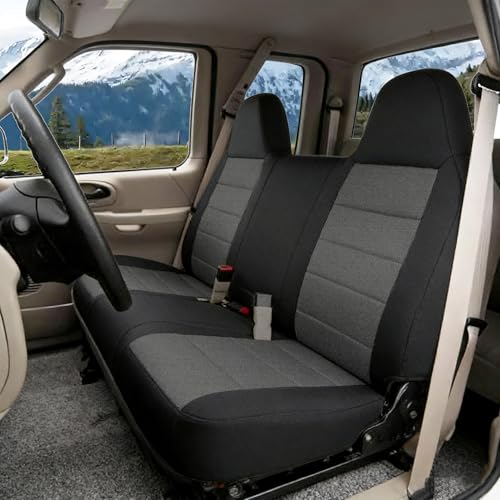 Fioqe Truck Seat Cover Front Solid Bench Seat Covers with Molded Headrests Compatible with Ford F-150 1999 2000 2001 2002 2003 2004 Thickened Oxford Cloth-Black