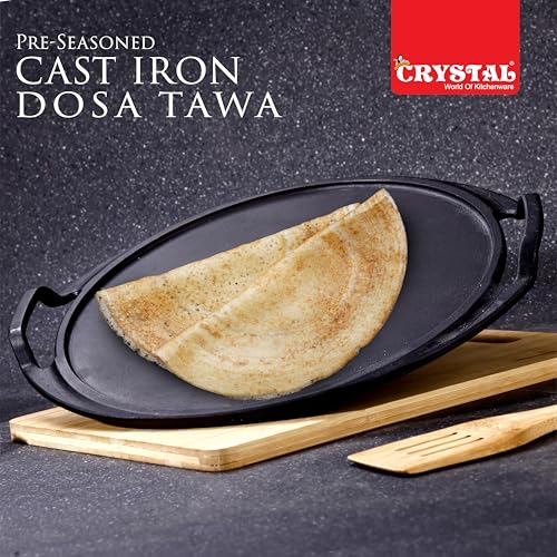 Image of Crystal Pre-Seasoned Cast Dosa Tawa with 2 Handles 300 Mm | Free Handle Cover | 100% Toxin Free | Naturally Non Stick | Long Lasting | Induction & Gas Stove Compatible