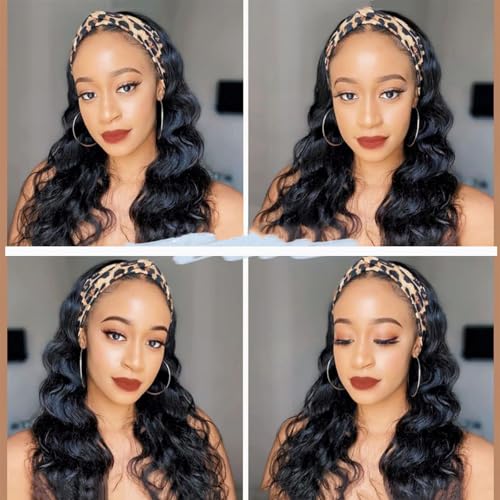 Image of Celiarita Headband Wig Human Hair Body Wave 20 Inch Glueless None Lace Front Wigs Machine Made Half Wigs for Black Women Body Wave Headband Wigs Human Hair Natural Color
