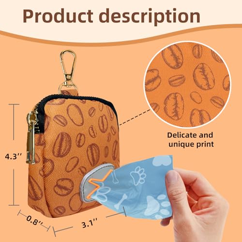 Image of Cute and Convenient Leash Attachment Dog Poop Bag Holder - Stylish Fashion Print Waste Bag Carrier,Coffee Beans,Medium