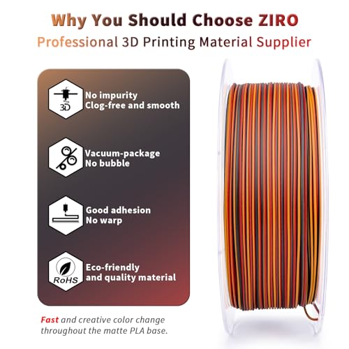 Image of ZIRO Matte PLA Filament, Magic Dynamic Color Changing Filament 1.75mm, Fast Color Change Matte PLA Stripes Series, Fit Most FDM 3D Printer, 1KG Spool (No Shine), Lava Stripes