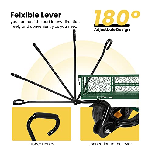 Vivohome Heavy Duty 880 Lbs Capacity Mesh Steel Garden Cart Folding Utility Wagon With Removable Sides And 4.10/3.50-4 Inch Wheels (Green) #TOP5