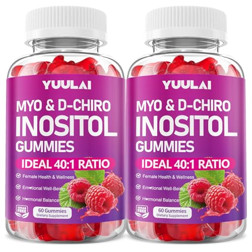 YUULAI Pack of 2 Myo-Inositol & D-Chiro Inositol Gummies 40:1 Ratio Inositol Supplement with Vitamin D3 Magnesium Glycinate Folate & Zinc for Female Health & Wellness Raspberry Flavor 120 Count