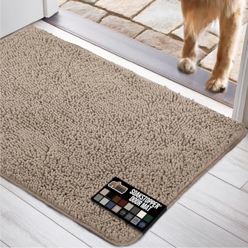 GORILLA GRIP Dog Doormat, Absorbent Doormats for Muddy Dogs Paws, 36x24 Machine Washable Soakstopper Rugs, Cleaner Floors, US Designed Pet Bed Door Mat, Indoor Entrance Pets Rug, Beige