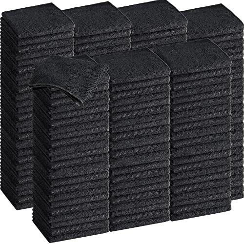 Image of Tenare 100 Pack 12'' x 12'' Microfiber Cleaning Cloths Reusable Cleaning Rags Bulk Microfiber Towels Softer Highly Absorbent Washcloths for House Kitchen Car Window(Black)