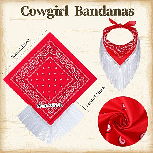 Cowboy Hat Disco Fringed Bandana Felt Cowgirl Hat With Adjustable Neck String And Ribbon Paisley Bandanas For Women Men Party (Red) #TOP2