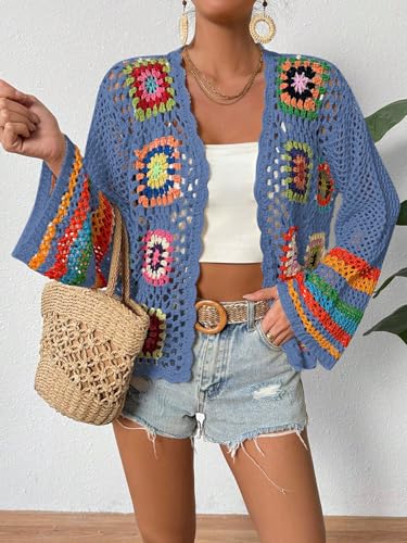 Image of SHENHE Women's Floral Crochet Cardigan Hollow Out Open Front Long Sleeve Cardigan Sweater