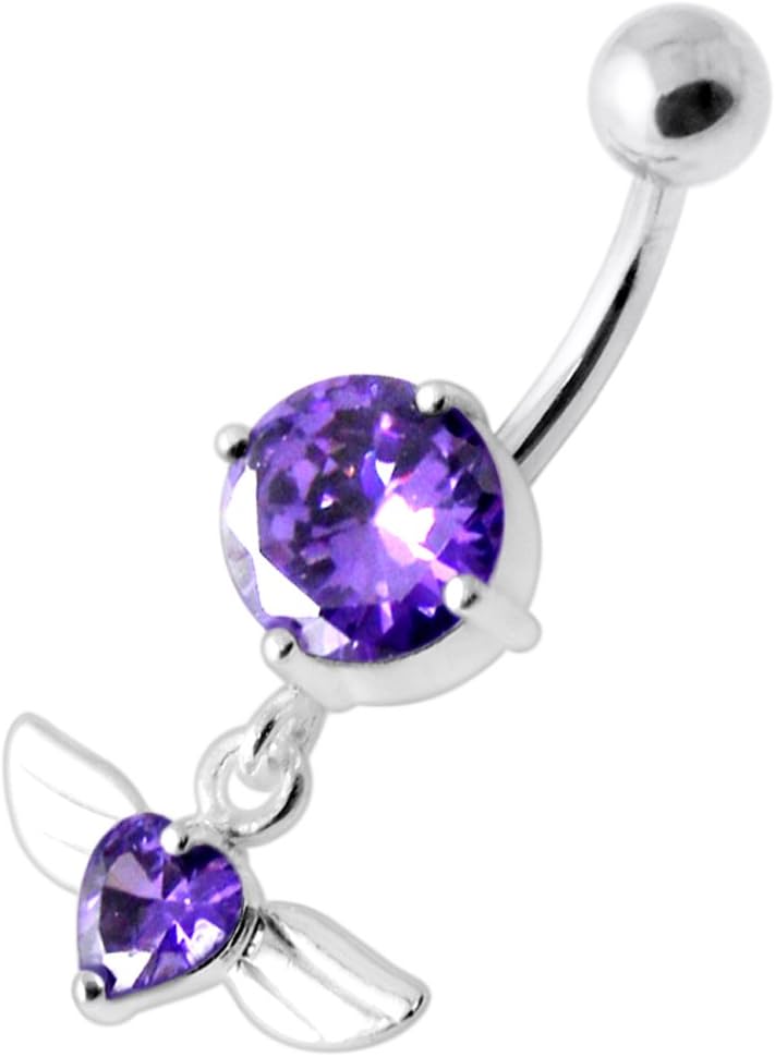 Stylish Flying Heart Dangling Design 925 Sterling Silver with Stainless Steel Belly Ring - Belly Button jewelry - Navel jewelry