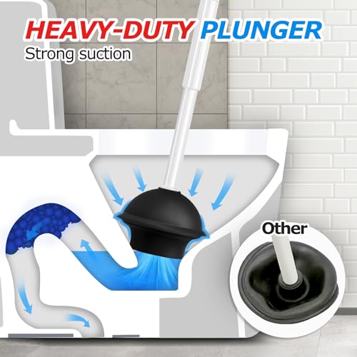 2 in 1 Toilet Brush and Plunger Set, Toilet Bowl Brush Plunger Set,Extended Handle Plunger,Bathroom Cleaning Tools,Toilet Brush Plunger Combo,Cleaning Brush(Pearl White,20.8inch)
