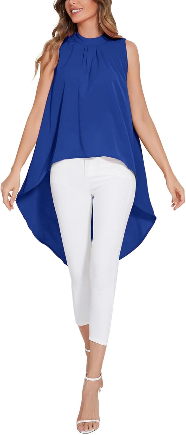 LYANER Women's Asymmetrical High Low Sleeveless Mock Neck Flowy Blouse Tops - Image 4