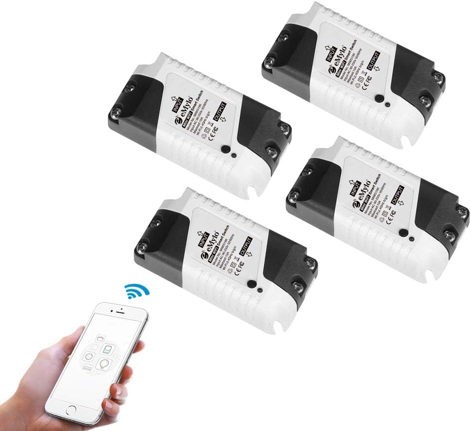 eMylo Smart Mini WiFi Switches Wireless Remote Control Alexa Relay Light Switch for Home Automation Compatible with Alexa,Google Home, Echo DIY Smart Home Devices via Iphone Android (4 Packs)