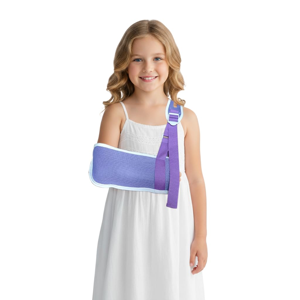 Adjustable Kid's Arm Sling - Shoulder Stabilizer Suitable for wrist/elbow/shoulder injuries and post-operative rehabilitation. It provides adjustable and comfortable shoulder support, and is compatible with both left and right arms. (Purple, Large)