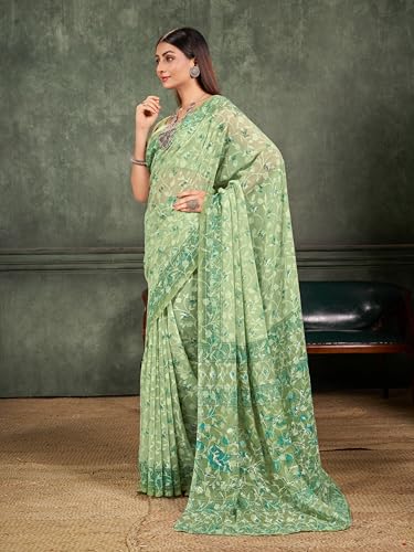 Image of Garden Vareli Summer Roganza Viscose Brasso Floral Print Saree with Unstitched Blouse Piece