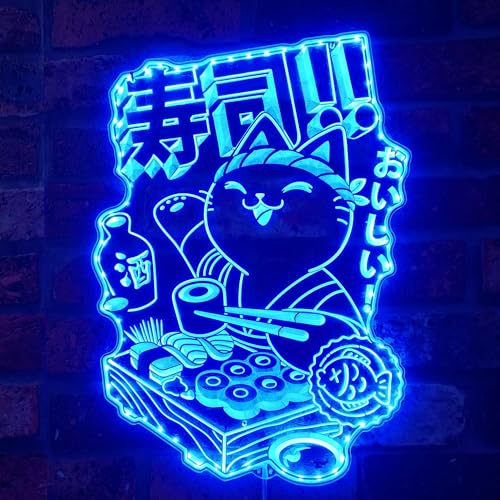 ADVPRO Sushi Cat Japanese Food Open RGB Dynamic Glam - Señal LED con forma de corte a borde, decoración 3D inteligente, señalización multicolor st06s66-fnd-i0210-c