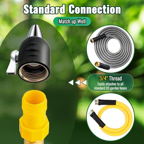 Feekoon Jet Nozzle with Shut Off, 3/4" GHT Sweeper Garden Hose End Zinc Nozzle with Shut Off Valve, Water Hose Sprayer Jet for Garden Watering, Car Washing and Sidewalk Sweeping(Black,2 Pack)