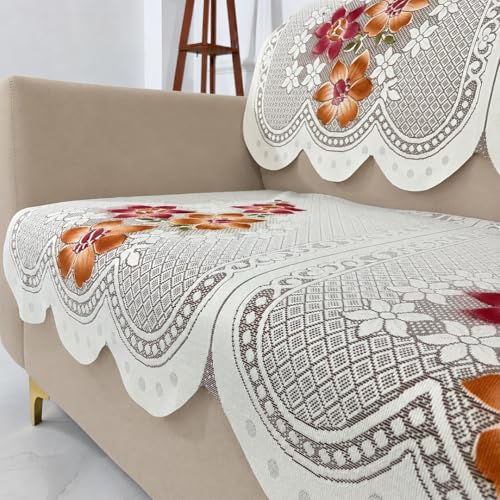 Image of Homerz Premium 'Surya Series' Sofa Cover | Stylish Sofa Protector | Net Fabric | Anti-Stain & Washable Slip Cover Exact Size Antislip (Exclusive Rust, 5 (3+2) Seater, Seat Cover with Backrest)