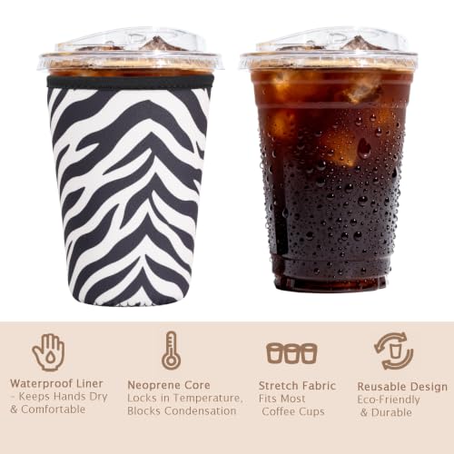 Image of Reusable Insulated Sleeve for Iced Coffee Cup, 3-Pack Coffee Neoprene Drink Sleeve for Cold & Hot Drinks, Beverage Holder for Iced Coffee (Zebra Stripes)