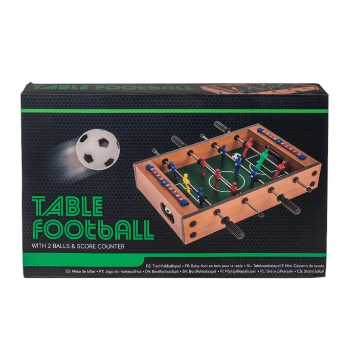 Tavolo da calcio balilla in legno, 33 x 21 cm, con 2 palline e contatore punteggio
