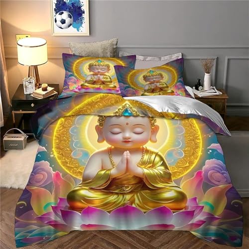 Housse de couette Bouddha 220x240 en microfibre douce avec fermeture éclair pratique - 5