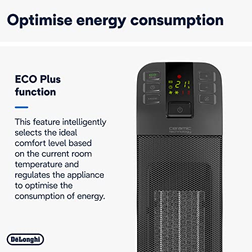 De'Longhi Bend Line, Remote controlled Ceramic Fan Heater 2kw, Digital Control Panel, Anti Frost Frunction,Oscillating base, Auto-Off, 24hr timer, For Rooms up to 60m3, HFX65V20, Black and White - Image 5